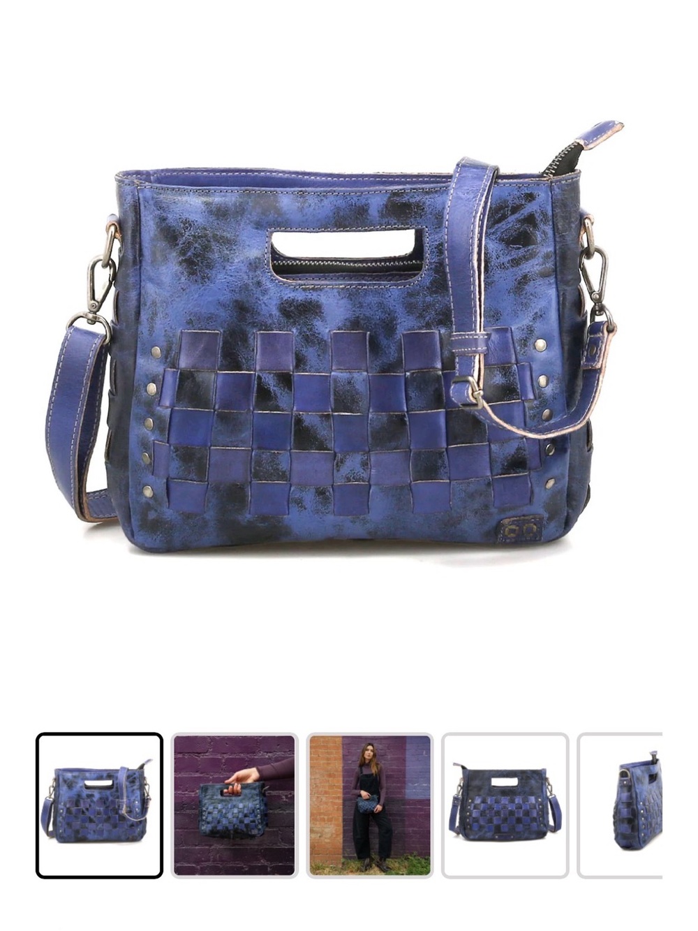 Bed Stu Blue Purple Orchid Woven Leather Crossbody with Distressed Finish - Picture 8 of 9
